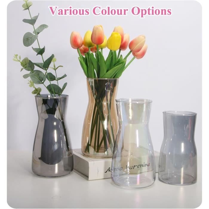Vase En Verre Transparent 20cm - Déco Table Moderne Pour Fleurs Fraîches Ou Séchées (Couleur Ambre)
