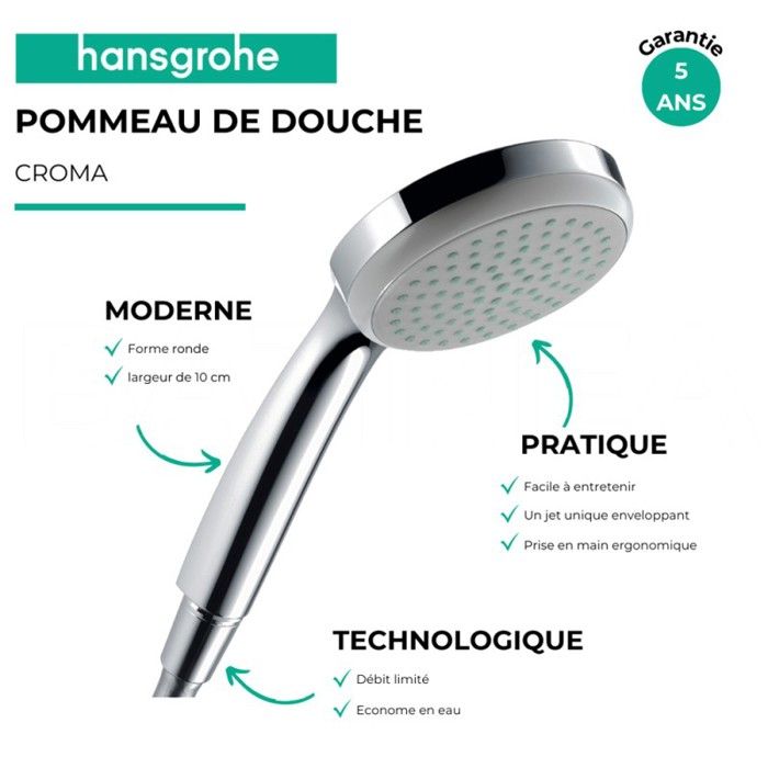 Pommeau De Douche Hansgrohe Croma 100 - Économie D'Eau 9l/min Avec 4 Jets