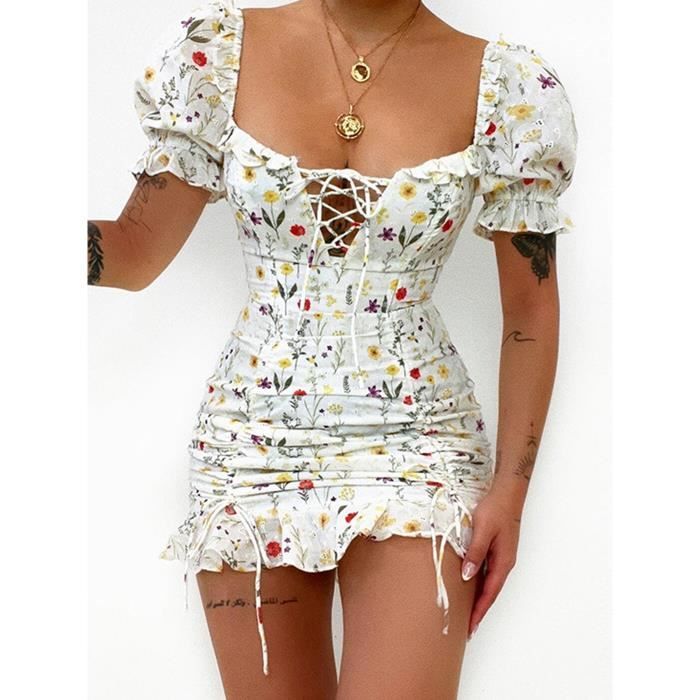 Robe Robe courte pliss e imprim Floral pour femmes tenue Chic