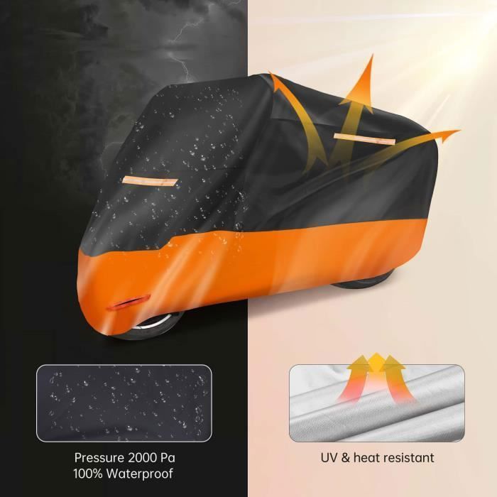 NEVERLAND Housse De Moto Imperméable 300D Pour Extérieur, Protection UV, Anti-poussière Et Coupe-vent Pour Rangement Extérieur, Scooter, Vélo, Cyclomoteur (taille XL, 243,8 X 104,1 X 124,5 Cm
