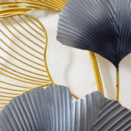 Décoration murale 3D en métal avec feuilles de ginkgo, sculpture murale moderne faite à la main