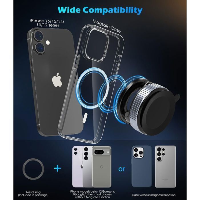 Support Téléphone Voiture MagSafe Coolpow - Aimant Fort 360° Rotation Dashboard Ou Grille Aération