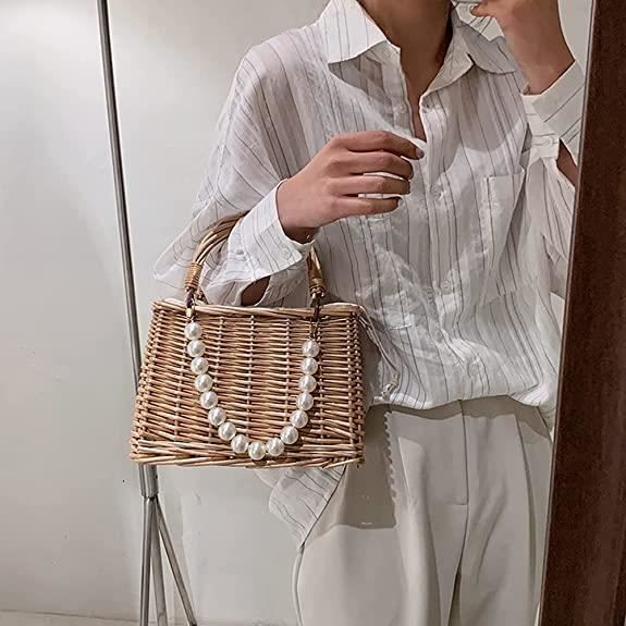 Cabas Osier Petit sac a Main Femme Sac de Plage de Paille de