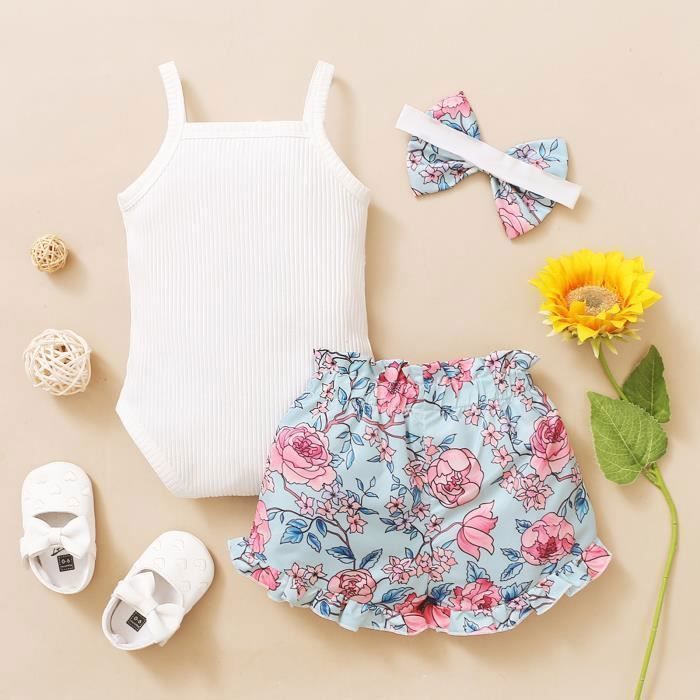 Body bebe fille bretelle barboteuse short imprime floral bandeaux tenuesblanc Blanc Cdiscount Pret a Porter