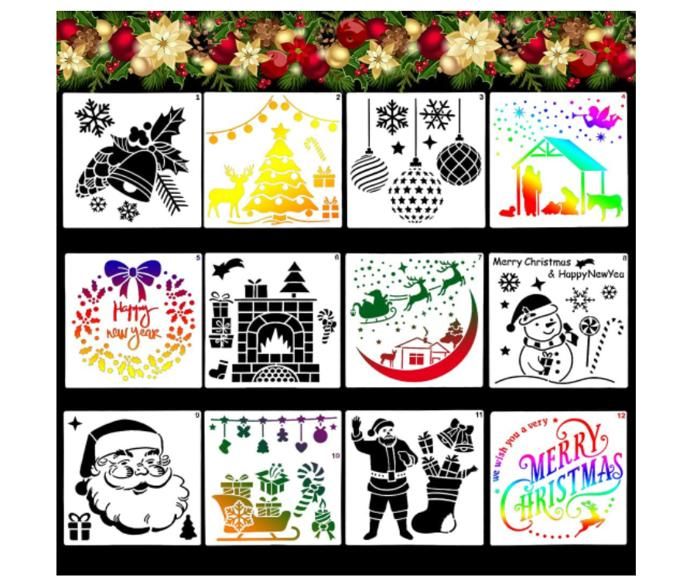 Pochoirs De Noël Réutilisables - 20 Modèles Pour Peinture Sur Bois, Toile Et Déco DIY - 15x15 Cm - 6