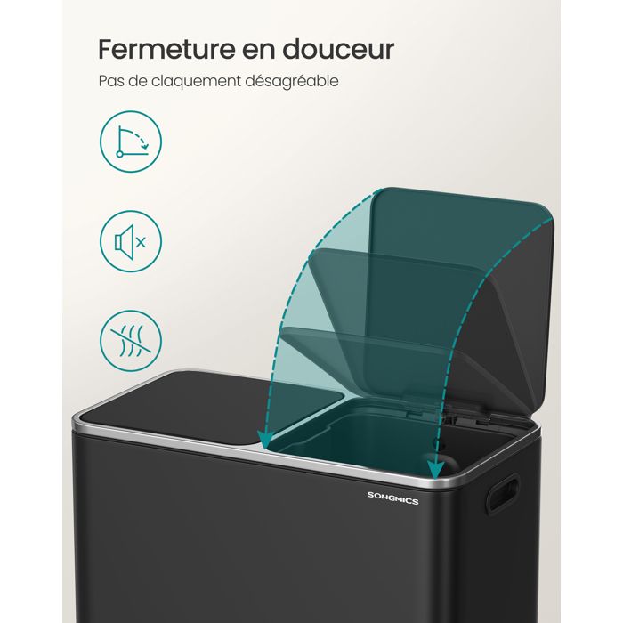 Poubelle de cuisine 40l, grand, corbeille à déchets à pédale avec