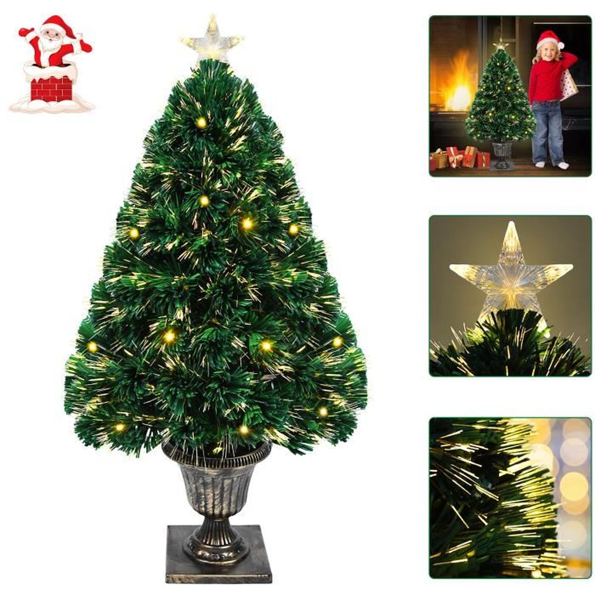 LILIIN Sapin de Noël artificiel lumineux fibre optique LED 90H cm 90 branches étoile sommet