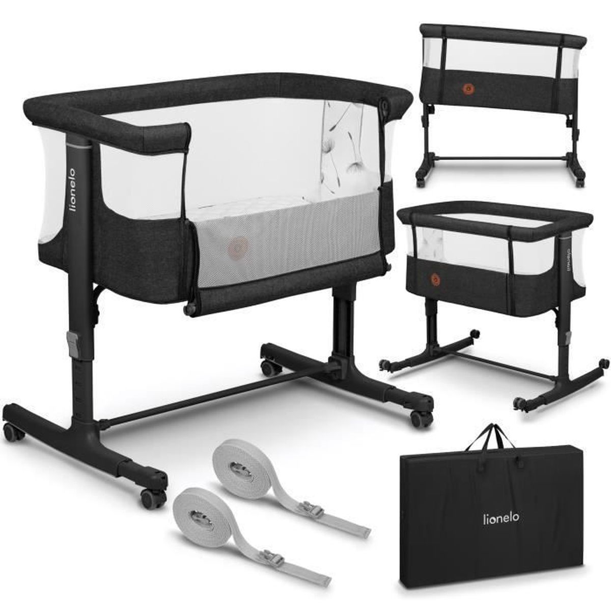 Berceau Bébé 3 En 1 Sinbide - Lit Réglable, 4 Roues, Moustiquaire, Convertible En Poussette Et Lit D'appoint