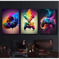 Gaming Wall Art Canvas Coloré Gamer Controller Gaming Monkey Pop Art Posters And Prints E-sports Room Decor 40x60cmx3 sans cadre