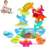 Jeux Montessori 3 4 5 6 Ans,Jeux d'équilibre en Bois,Dinosaure Jouet,Dinosaure Blocs de Construction D'empilage,Cadeaux pour enfants