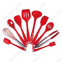 changm- 10pcs Silicone Ustensiles de Cuisine Spoonula, Brush, Fouet, Spatule, Louche, Slotted Turner et Spoon, Tongs, Pasta Fork