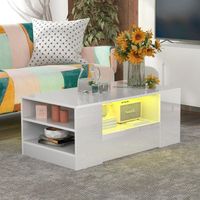 Table Basse Rectangulaire - DREAMMESPACE - Brillant - LED Réglable - Blanc