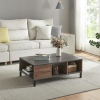 Table basse Leppävirta avec 3 compartiments de rangement 33 x 90 x 60 cm effet bois de pin - anthracite [en.casa]