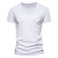 FUNMOON T-shirt d'été à manches courtes en coton de bambou de couleur unie et à col en V pour hommes