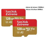 Lot de 2 SANDISK Extreme Microsdhc  SDXC 128Gb - Carte Micro SD 190/90Mb/S A2 U3 V30