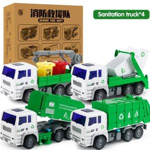VOITURE - CAMION 4pcs camion de déchets B - Véhicules d'assainissement à inertie pour enfants, camion de pompiers AN-ighter, D