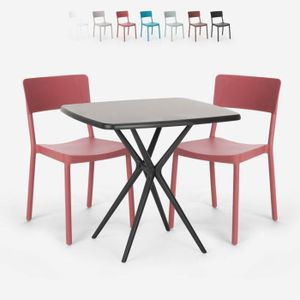 Ensemble table et chaise de jardin Ensemble Table Carrée 70x70cm Noire 2 Chaises Exté