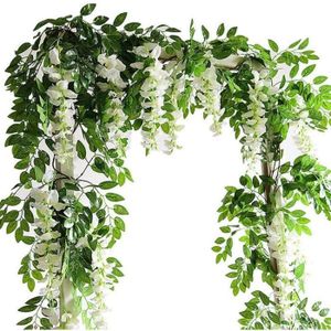 VINFUTUR 2pcs Glycine Artificielle Guirlande de Wisteria Fleur Artificielle Suspendre de Simulation en Soie Décoration de la Maison Mariage Jardin Party Blanc