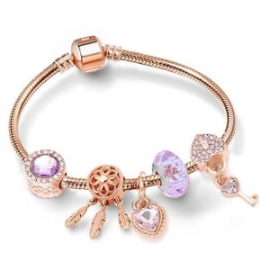 BRACELET - GOURMETTE A05 - 21cm - Bracelet à breloques en cristal et cœur pour femme, bijou Antique avec perles en verre de Murano