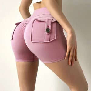 SHORT DE SPORT Short,TRY TO BN Shorts de Sport taille haute pour femmes,collant avec poche sur les fesses,collant de Fitness,de - Pink[F14428]