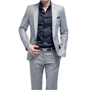 Veste de Costume gris classique tissu épais pour homme coupe slim à deux  boutons