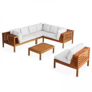 Ensemble table et chaise de jardin Salon de jardin en bois d'eucalyptus OVIALA - 6 pl