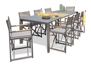 Ensemble table et chaise de jardin Table de jardin HONFLEUR-TB250 avec rallonge et 8 fauteuils pliants HONFLEUR-DC