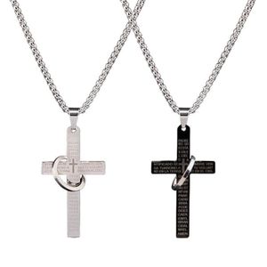Pendentif croix religieuse avec crucifix en acier inoxydable