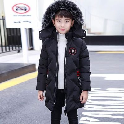 Doudoune Garçon mi-longue à capuche fourrure synthétique