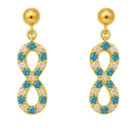 Boucles D'Oreilles Pendantes 'Infini' En Plaqué Or 18K Avec CZ - Dolly-Bijoux, Neuves Avec étiquettes