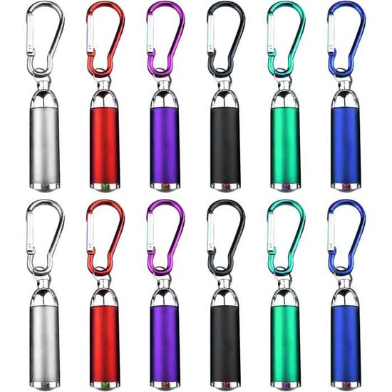 Lot De 12 Mini Lampes Torches LED Avec Porte-clés - 6 Couleurs, Aluminium, Pour Enfants, Camping, Urgences