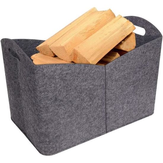 Lot De 2 Paniers à Bois Pliables XXL En Feutre - Grand Panier Cheminée 60L - Gris