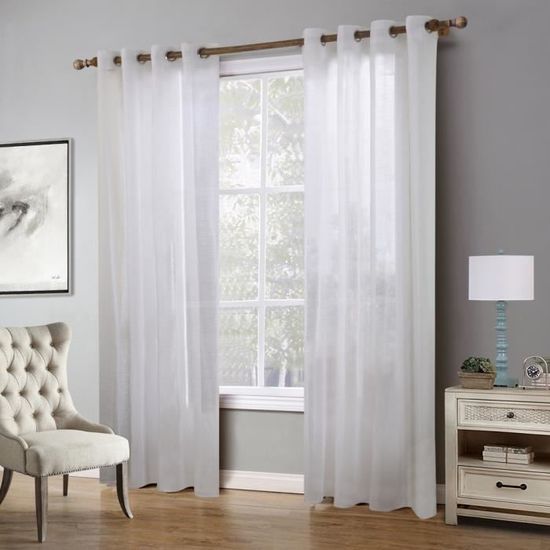 2 Panneaux Rideaux Voilage Blanc,Rideau de Fenêtres Semi Transparent Rideau Couleur Unie Draperies pour Salon Chambre A 140x160CM