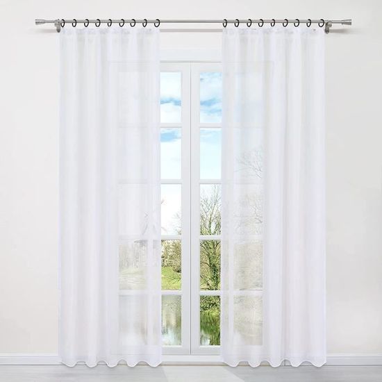 HongYa Rideaux Voilage Blanc Violet Transparent à Oeillets Dégradé Grande Fleurs Décoration de Balcon Salon Chambre 1 Pièce H/L 245/140cm