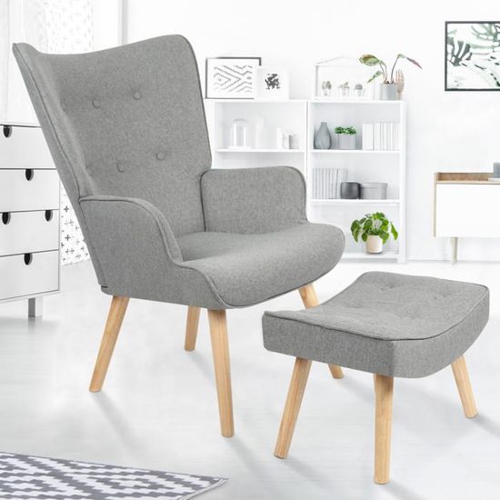 Fauteuil Avec Repose-pieds – Rock The Kasbah – Gris – Style Traditionnel