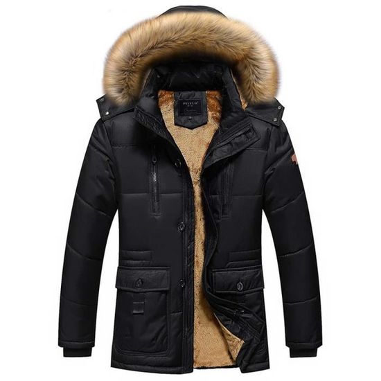 Parka Homme a Capuche Amovible Casual Veste D hiver Epaissir Vetement Zippee Noir Noir Cdiscount Pret a Porter