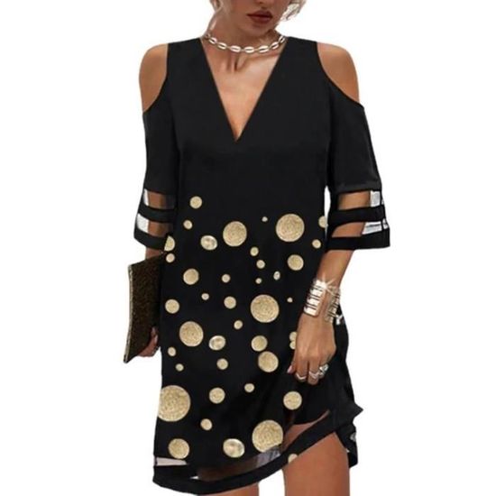 Robe Tunic Femme Élégante - Col V, Manches Longues - Soirée, Cocktail, Fête