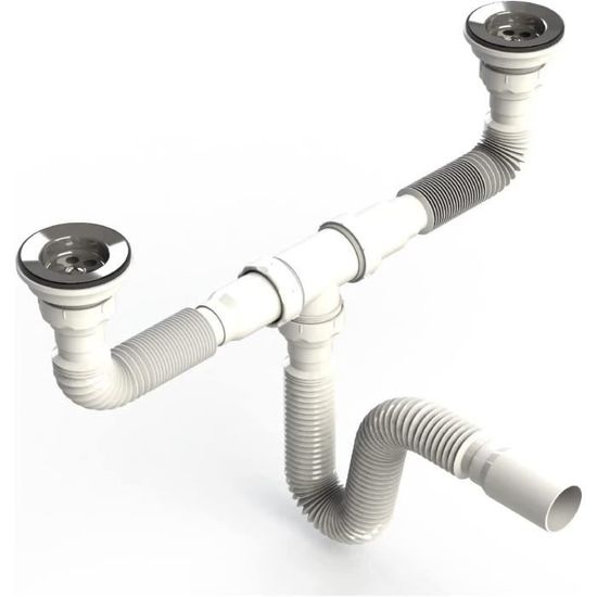 Uzman Sable Ø80 double siphon avec tuyau flexible, double raccordement