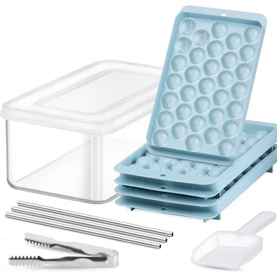 Moules Glaçons Lot De 4 Moules à Glaçons Silicone Avec Couvercles - 14 Glaçons Carrés Chacun - Certifié LFGB Sans BPA Moule Glaçons Silicone