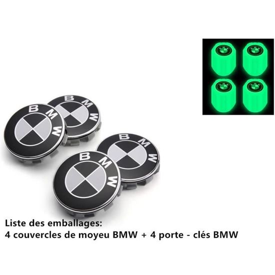 Lot de 4 centre de roue cache moyeu Remplacement pour BMW 56mm (Noir et Blanc)
