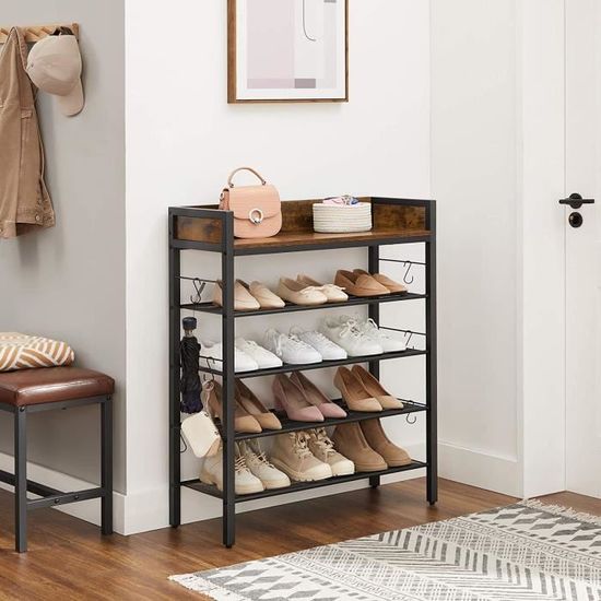 VASAGLE Meuble à Chaussures avec Bords surélevés, Pour 14 paires de