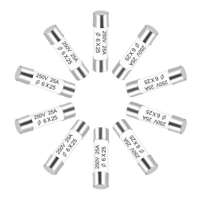 Lot De 5 Fusibles à Cartouche Céramique 15A 250V 6x25mm