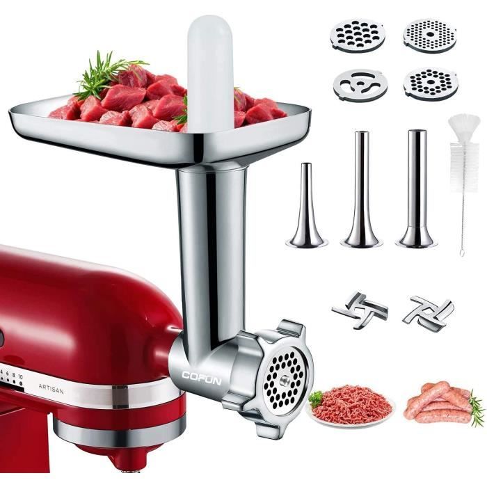 Hachoir Accessoire pour KitchenAid Robot Pâtissier, Hachoir Electrique à Viandes pour Viande et Saucisse, Hachoir à Viande avec 4 Pl