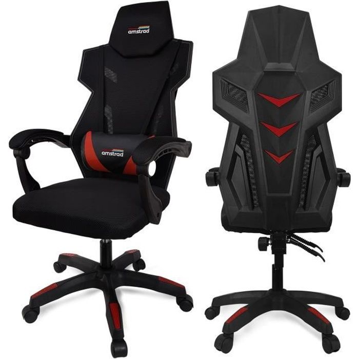 Fauteuil gaming Amstrad AMS-209 style design en tissu souple et aéré - couleur noir - coussin lombaire Noir