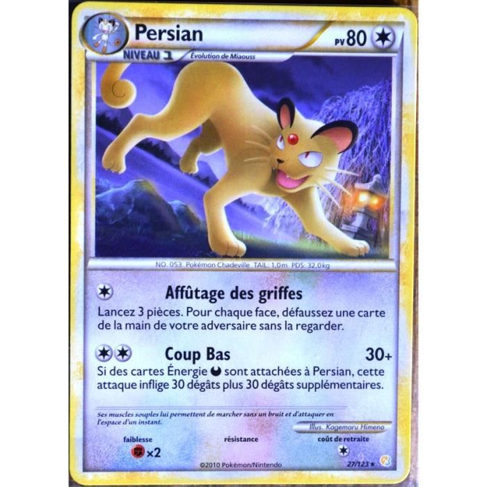 carte Pokémon 27-123 Persian 80 PV HeartGold SoulSilver NEUF FR
