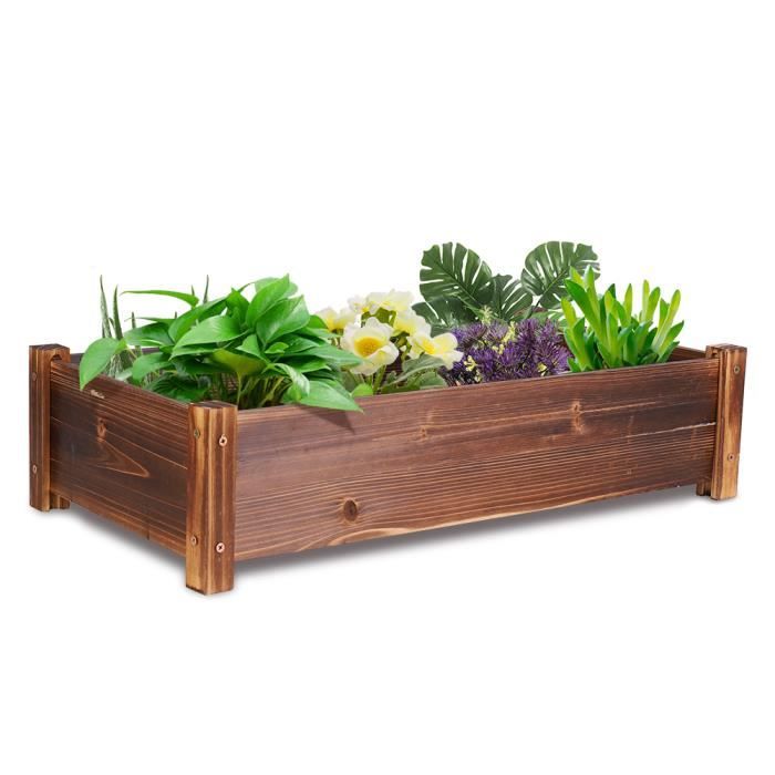 Potager Rectangulaire 65x33x16cm Bac Potager en Bois Massif Anti-Corrosion Jardinière Multi-Fonction Idéal pour Balcon Terrasse
