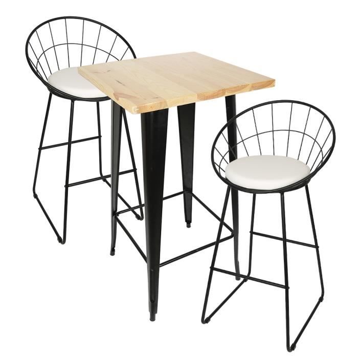 Table bar de 2 à 4 personnes style industriel Table haute en métal acier et bois