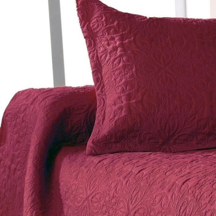 COUVRE LIT BOUTIS UNI JETÉ LIT 3 PIÈCES ROUGE 230X250 TAIES D'OREILLER 65X65 2 PLACE