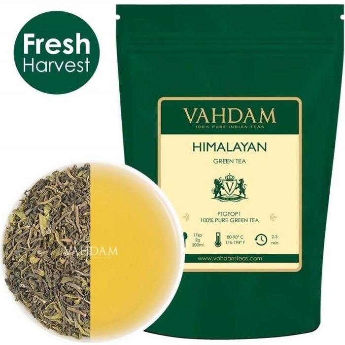 VAHDAM, Feuilles de Thé Vert de l'Himalaya, 100g (50 Tasses), Thé 100% Naturel, ANTIOXYDANTS PUISSANTS, Infusion Chaude, Glacée ou