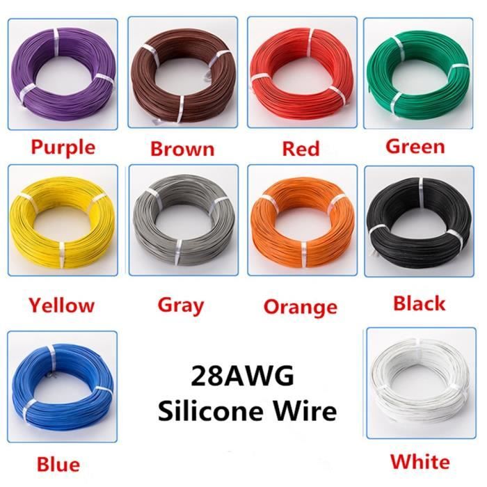 Grey -Câble en Silicone souple, 10 mètres, 28awg, 0, 08 mm2, fil de ligne de Test Ultra flexible, OD 1.2mm